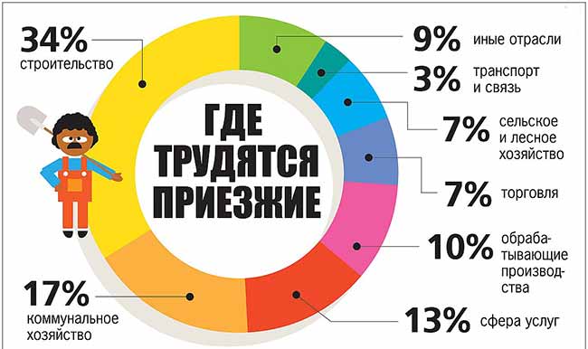 Диаграмма где трудятся приезжие в России